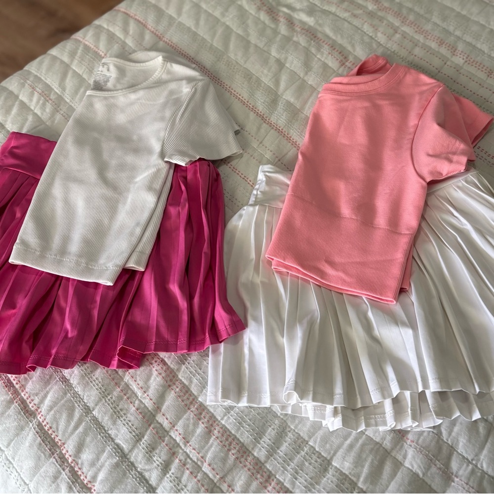 TWO Girls Skater Skirts NWOT /pink/white. Tops/Orange and White NWOT SET!!